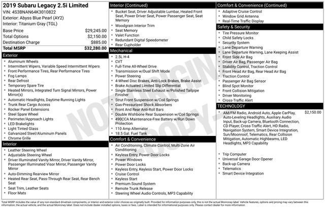 2019 Subaru Legacy 2.5i Limited