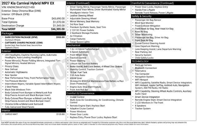 2027 Kia Carnival Hybrid EX